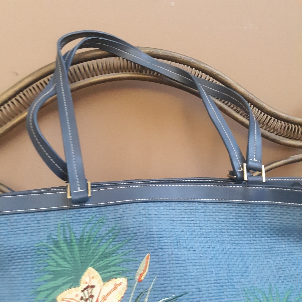 Etienne Aigner Blue Woven Tote Satchel Embroidered - Picture 3 of 7